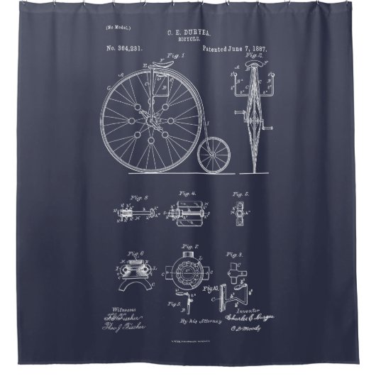 Rideaux De Douche Bicyclette antique 1887 Penny Farthing Brevet (Devant)