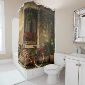 RIDEAUX DE DOUCHE BICYCLETTE APPUYÉE SUR LA MAISON (En situation)