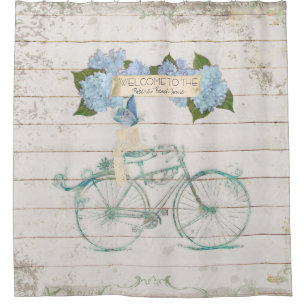 Rideaux De Douche Bicyclette en bois d'hortensia de Shiplap de