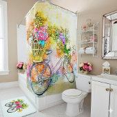 Rideaux De Douche Bicyclette et fleurs