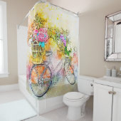 Rideaux De Douche Bicyclette et fleurs (En situation)