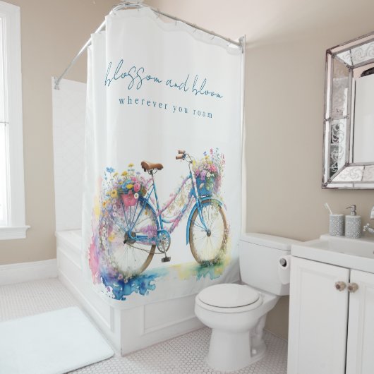 Rideaux De Douche Bicyclette fleurie rétro - Blossom et Bloom (En situation)