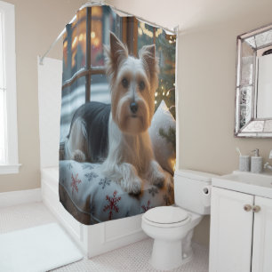 Rideaux De Douche Biewer Terrier avec lumières de Noël pour les Fête