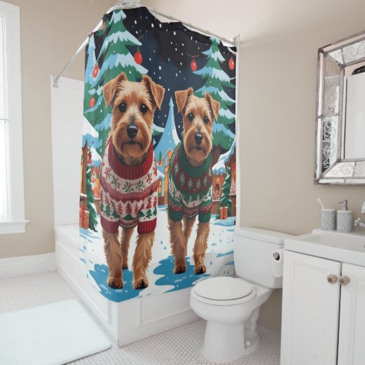 Rideaux De Douche Biewer Terrier Dogs Christmas Snow Holiday (En situation)