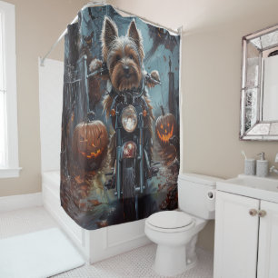 Rideaux De Douche Biewer Terrier équitation Moto Halloween Effrayer