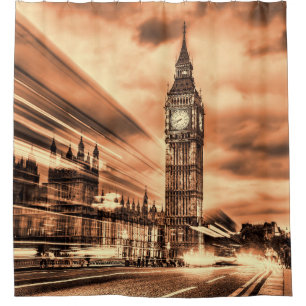 Rideaux De Douche Big Ben à Londres dans un style rétro