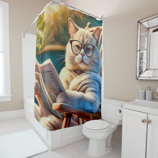 Rideaux De Douche Big papa chat avec le journal (En situation)