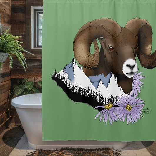 Rideaux De Douche Bighorn Sheep Ram Green Mountains
