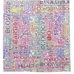Rideaux De Douche Bio Nuage de Mots Texte Motif Biodiversité