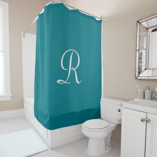 Rideaux De Douche Biscay Bay Tendance Bleu Blanc Monogramme (En situation)