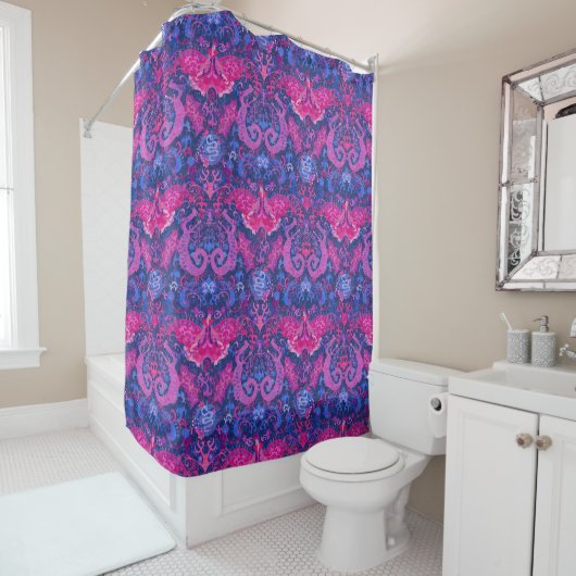 Rideaux De Douche Bisexual Dragon Damask - Bi Pride Drapeau Couleurs (En situation)