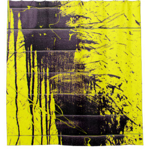 Rideaux De Douche Black abstract splatter paint drips on a bright ye