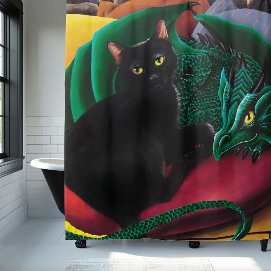 Rideaux De Douche Black Cat Green Dragon