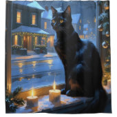Rideaux De Douche Black Cat With Christmas Lights Holiday (Devant)