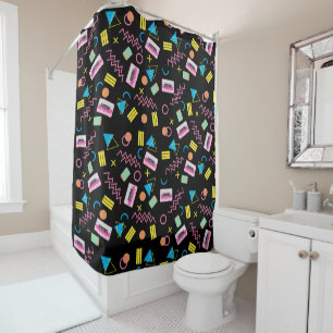 Rideaux De Douche Black Colorful Eighties 80's Retro Motif