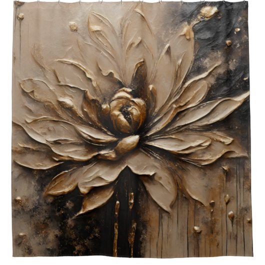 Rideaux De Douche Black Gold Beige Brown Abstrait (Devant)