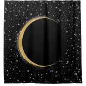 Rideaux De Douche Black & Gold Céleste Lune Magique Lunaire Étoiles (Devant)