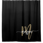 Rideaux De Douche Black Gold Modern Script Girl Monogramme Nom (Devant)