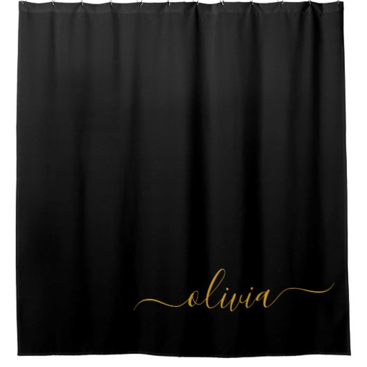Rideaux De Douche Black Gold Modern Script Girl Monogramme Nom (Devant)