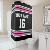 Rideaux De Douche Black Hot Rose White Strips Sport Jersey (En situation)