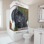 Rideaux De Douche Black Lab Christmas - Chiot Labrador personnalisé (En situation)