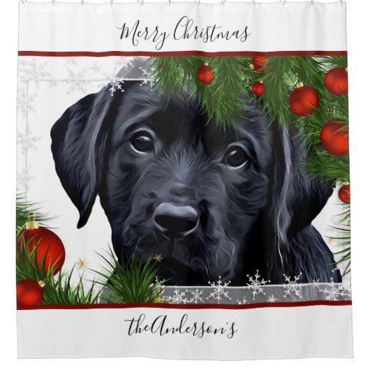 Rideaux De Douche Black Lab Christmas - Chiot Labrador personnalisé (Devant)