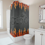 Rideaux De Douche Black Leather Orange Flames (En situation)