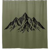 Rideaux De Douche Black Mountain Peaks | Modern Moss Green Hiking (Devant)