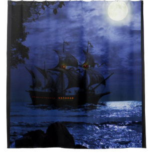 Rideaux De Douche Black Stormy Rainy Lightning Night Pirate Douche