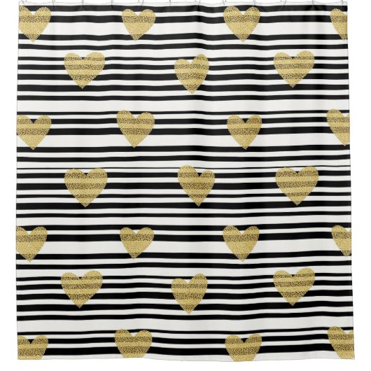 Rideaux De Douche Black Stripe Gold Heart Glam Pattern (8) (Devant)