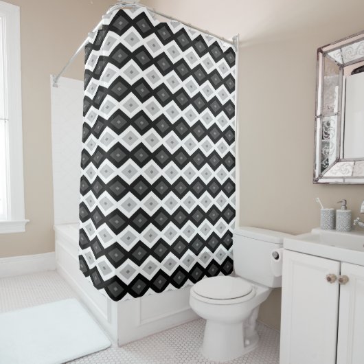 Rideaux De Douche Black, white and grey diamond pattern (En situation)