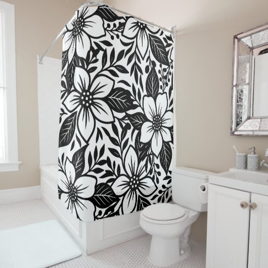 Rideaux De Douche Black & White Bold Floral moderne (En situation)
