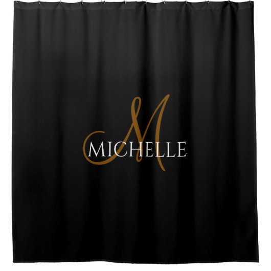Rideaux De Douche Black White Custom Monogram Script Name (Devant)