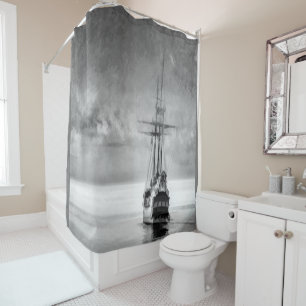Rideaux De Douche Black White Grey Vieux bateau pirate bateau à voil