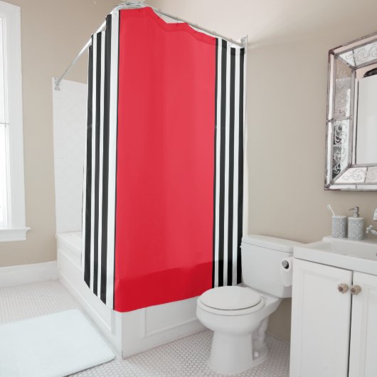 Rideaux De Douche Black White Stripes Red Band (En situation)