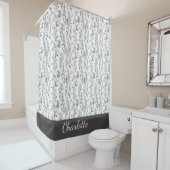 Rideaux De Douche Black White Toile Floral Custom Name (En situation)