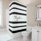 Rideaux De Douche Blanc avec le nom fait sur commande de rayure (En situation)