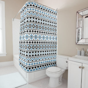 Rideaux De Douche Blanc aztèque de noir bleu du motif II d'essence