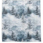 Rideaux De Douche Blanc Bleu Arbres de Noël Neige d'hiver (Devant)