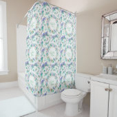 Rideaux De Douche Blanc bleu de lavande turquoise de libellules (En situation)