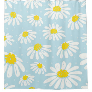 Rideaux De Douche Blanc bleu marguerite Arrière - plan sans couture