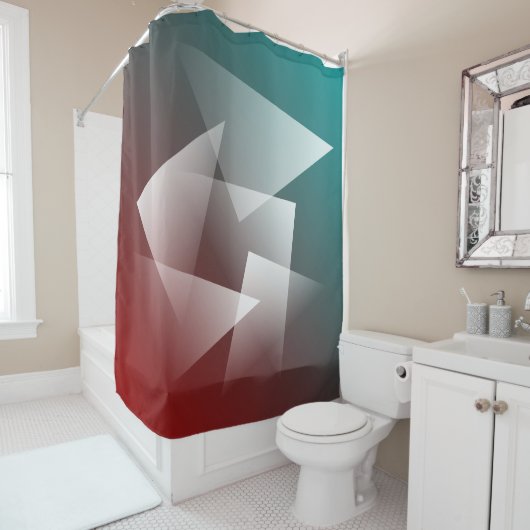 Rideaux De Douche Blanc bordeaux turquoise (En situation)