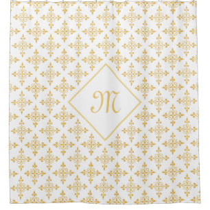 Rideaux De Douche Blanc de luxe et or Quatre de monogramme floral