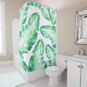 Rideaux De Douche Blanc de plage et feuilles de palmier tropicales v