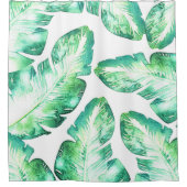 Rideaux De Douche Blanc de plage et feuilles de palmier tropicales v (Devant)