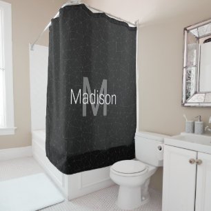 Rideaux De Douche Blanc élégant Monogramme en maille géométrique gri
