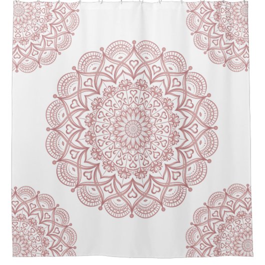 Rideaux De Douche Blanc et Rose Mandala Boho (Devant)