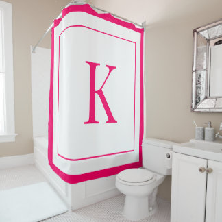 Rideaux De Douche Blanc girly et initiale monogramme fuchsia