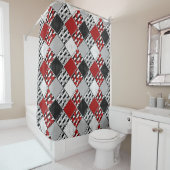 Rideaux De Douche Blanc noir avec patchwork rétro rouge (En situation)