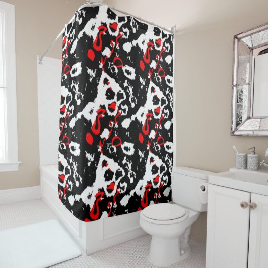Rideaux De Douche Blanc noir et rouge Abstrait (En situation)
